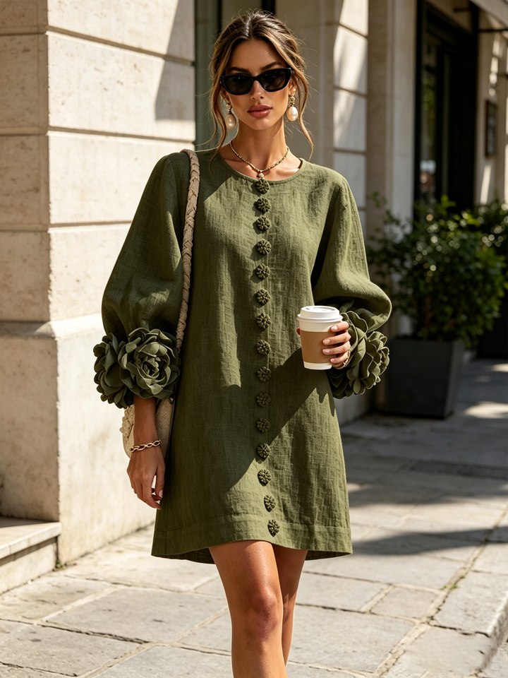 Flor | Vestido Corto con Estampado Floral y Botones