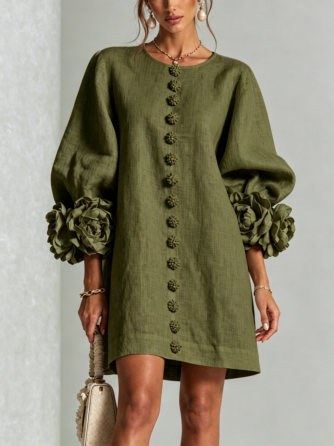 Flor | Vestido Corto con Estampado Floral y Botones