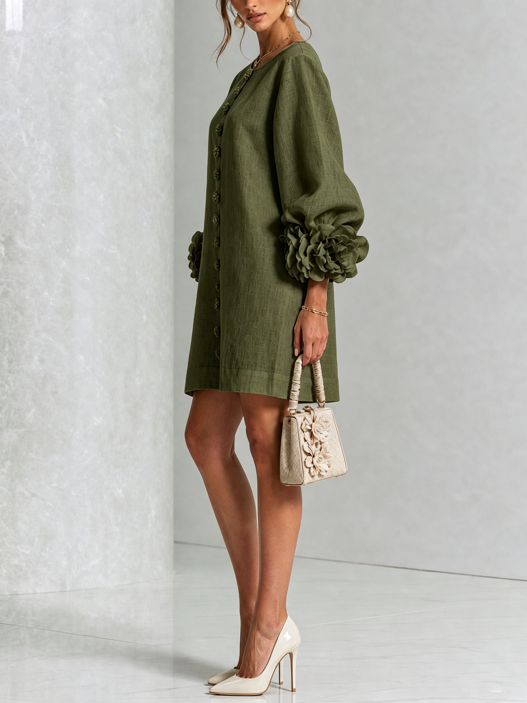 Flor | Vestido Corto con Estampado Floral y Botones