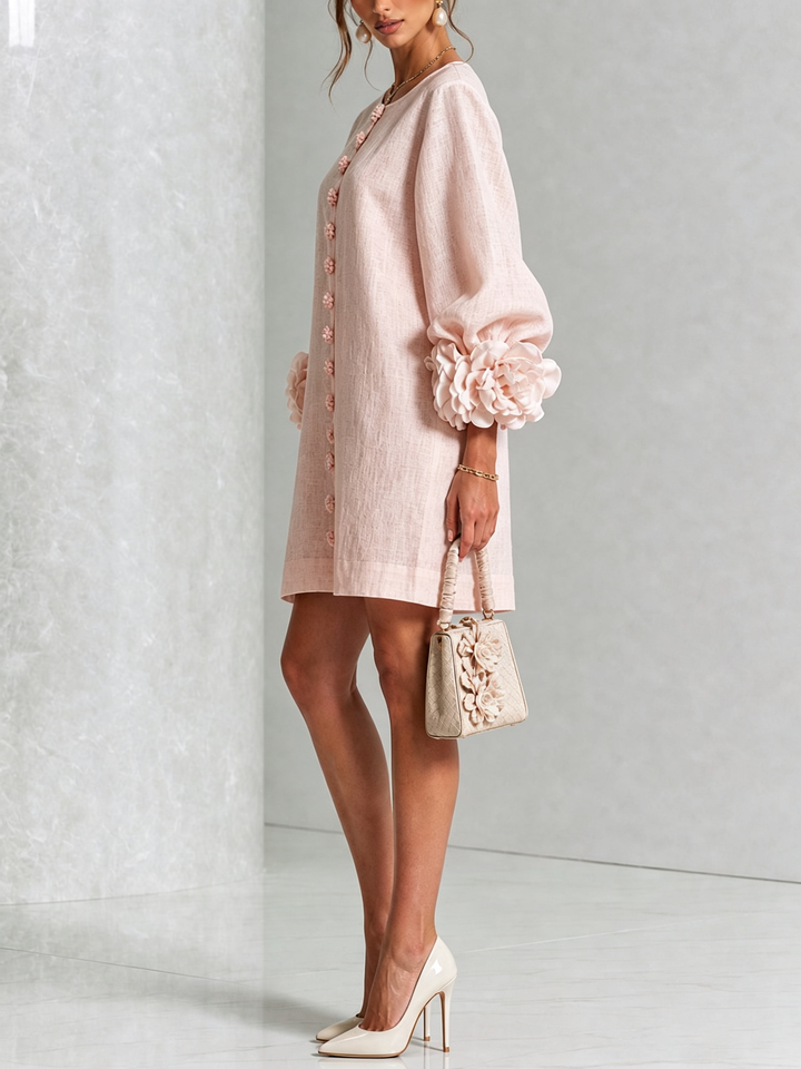 Flor | Vestido Corto con Estampado Floral y Botones