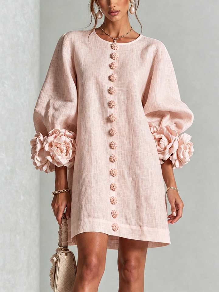 Flor | Vestido Corto con Estampado Floral y Botones