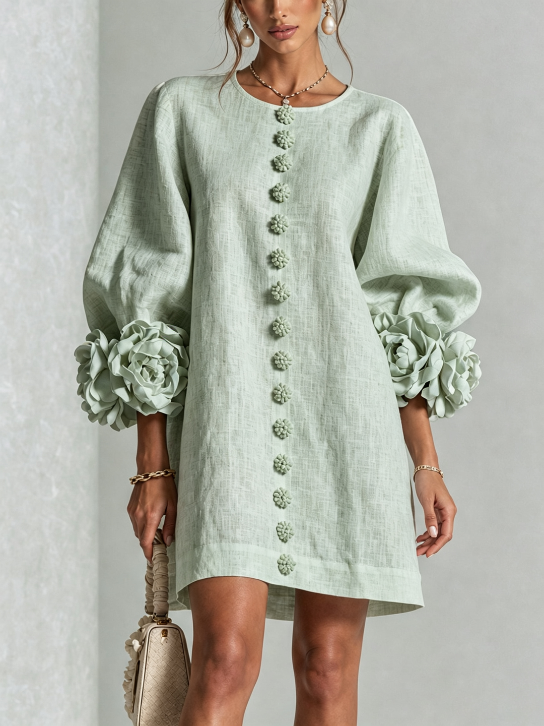 Flor | Vestido Corto con Estampado Floral y Botones
