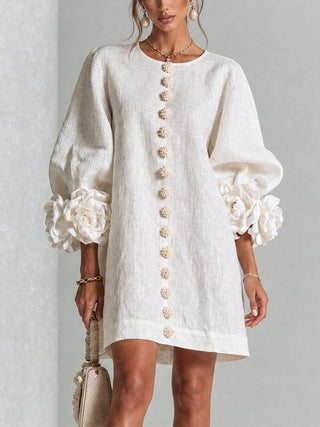 Flor | Vestido Corto con Estampado Floral y Botones