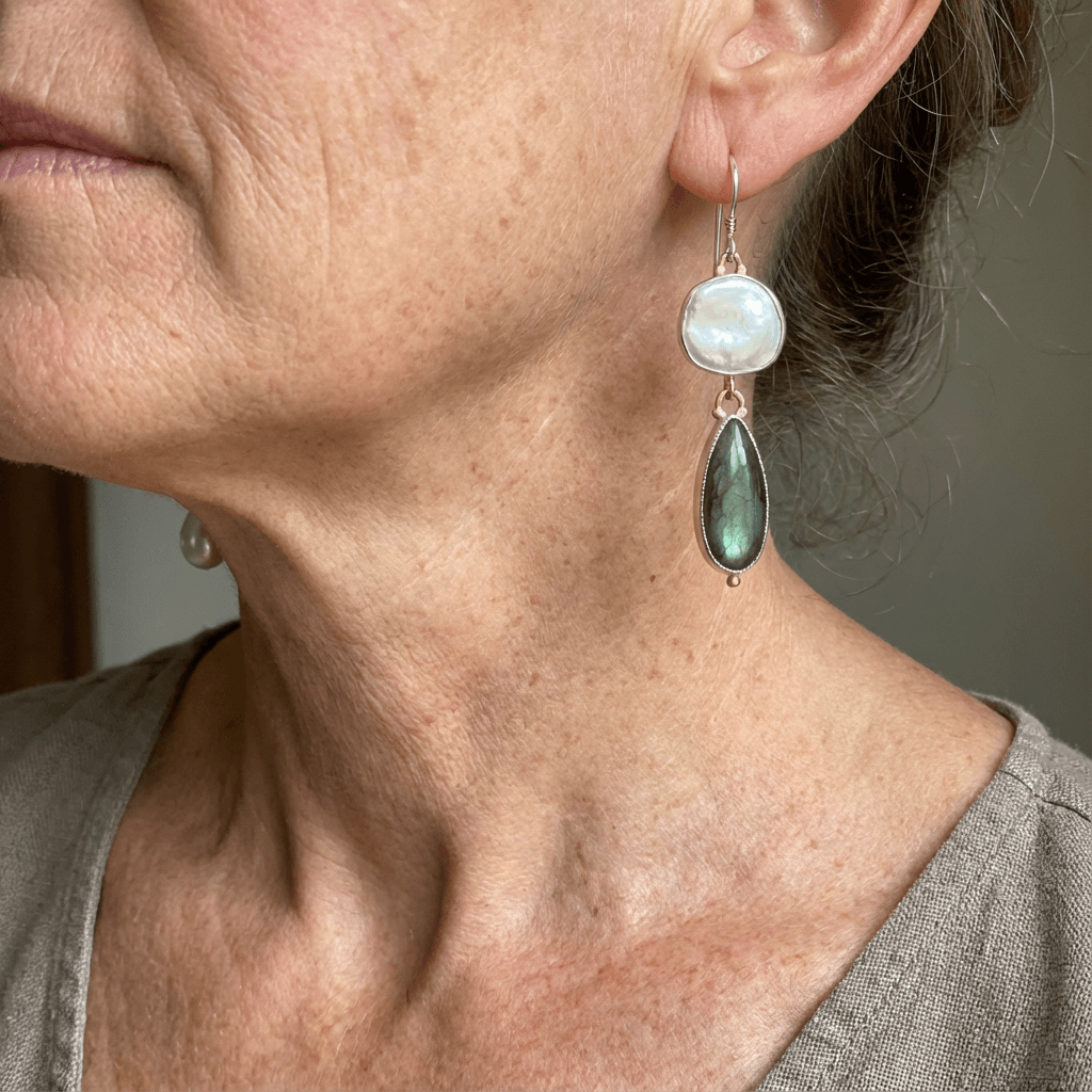 Chic Labradorite Pearl Statement Earrings