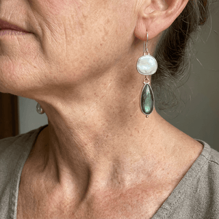 Chic Labradorite Pearl Statement Earrings