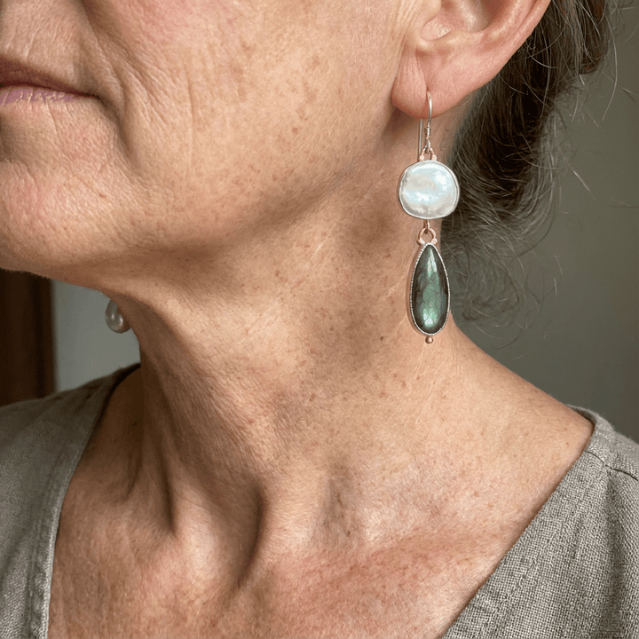 Chic Labradorite Pearl Statement Earrings