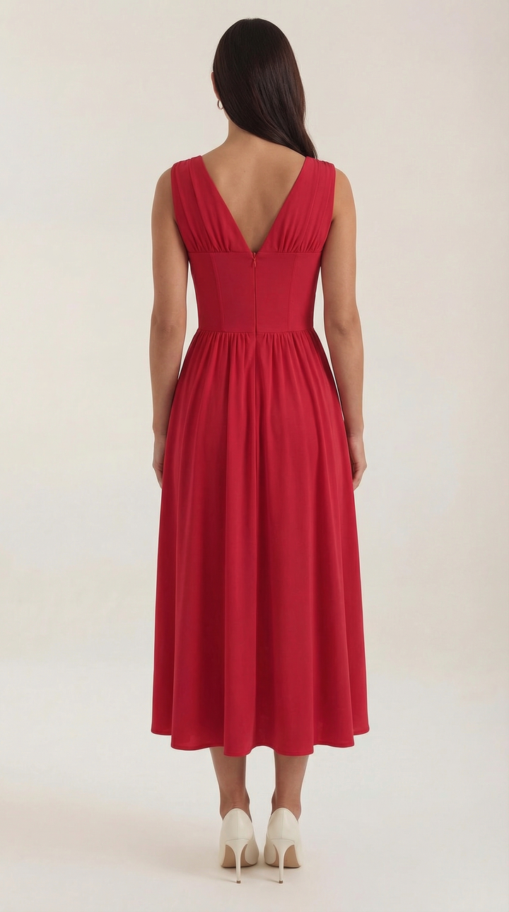 Vestido midi Cassiopeia con escote en V