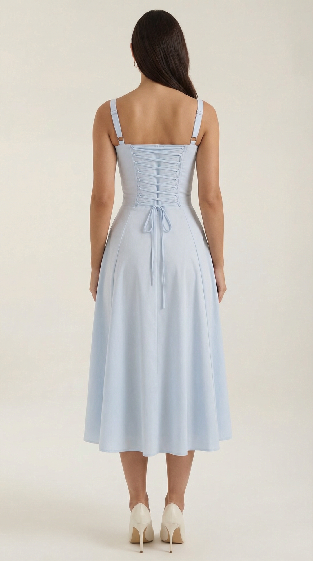 Vestido midi jade con detalles de cordones