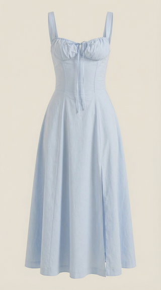 Vestido midi jade con detalles de cordones