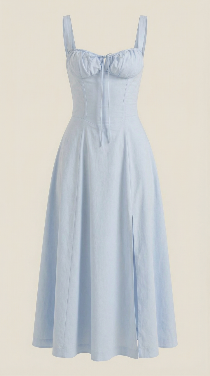 Vestido midi jade con detalles de cordones
