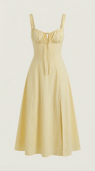 Vestido midi jade con detalles de cordones