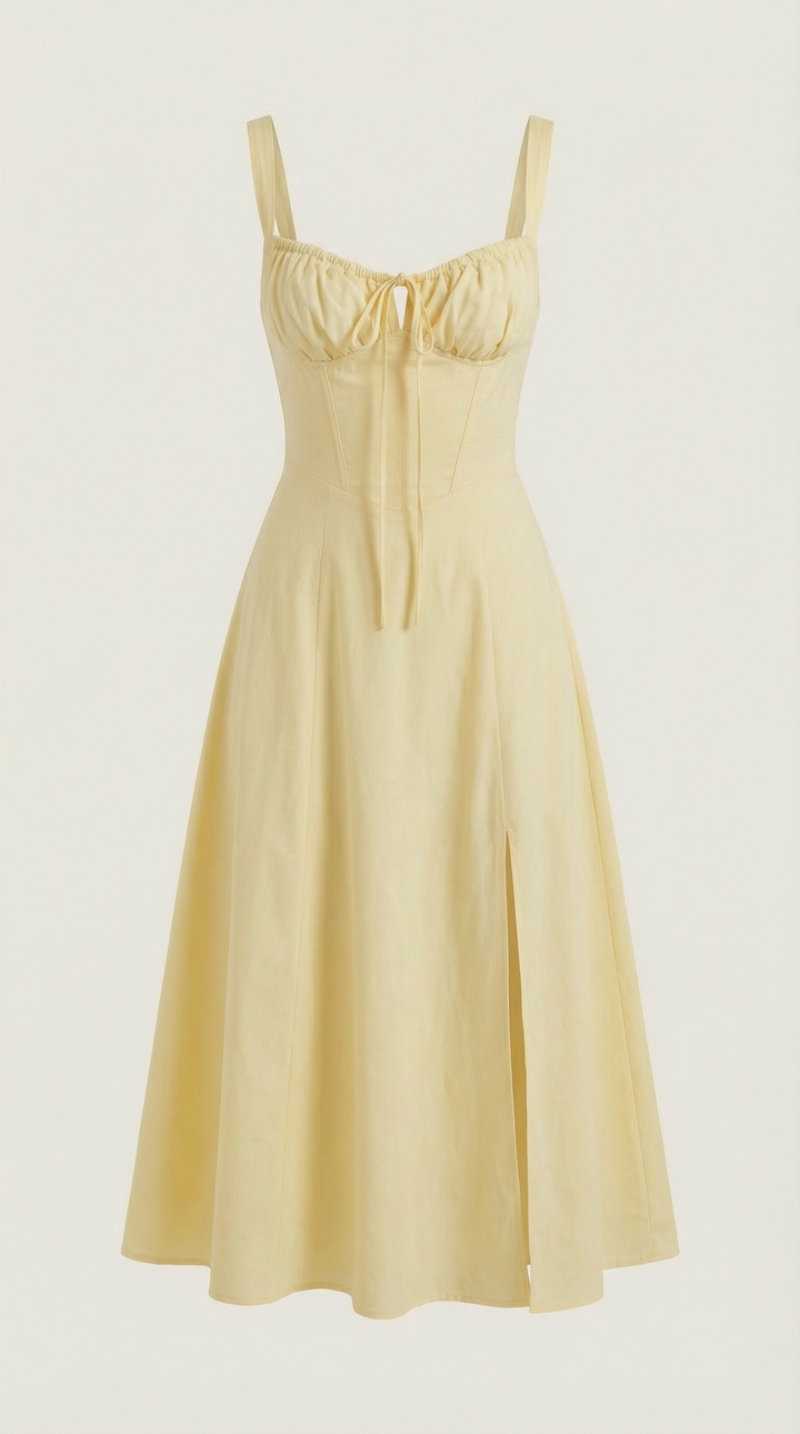 Vestido midi jade con detalles de cordones