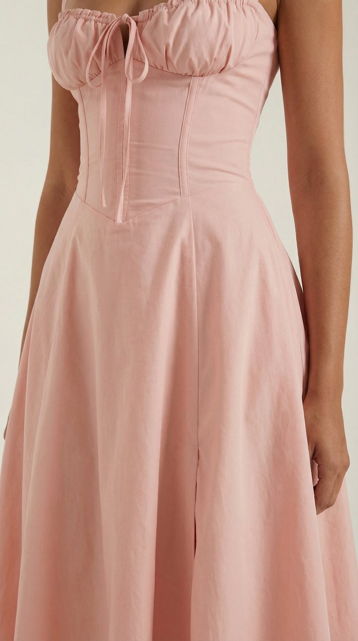 Vestido midi jade con detalles de cordones