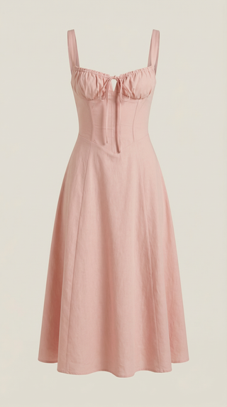 Vestido midi jade con detalles de cordones