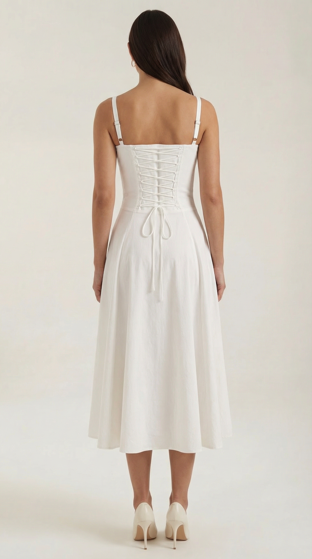 Vestido midi jade con detalles de cordones