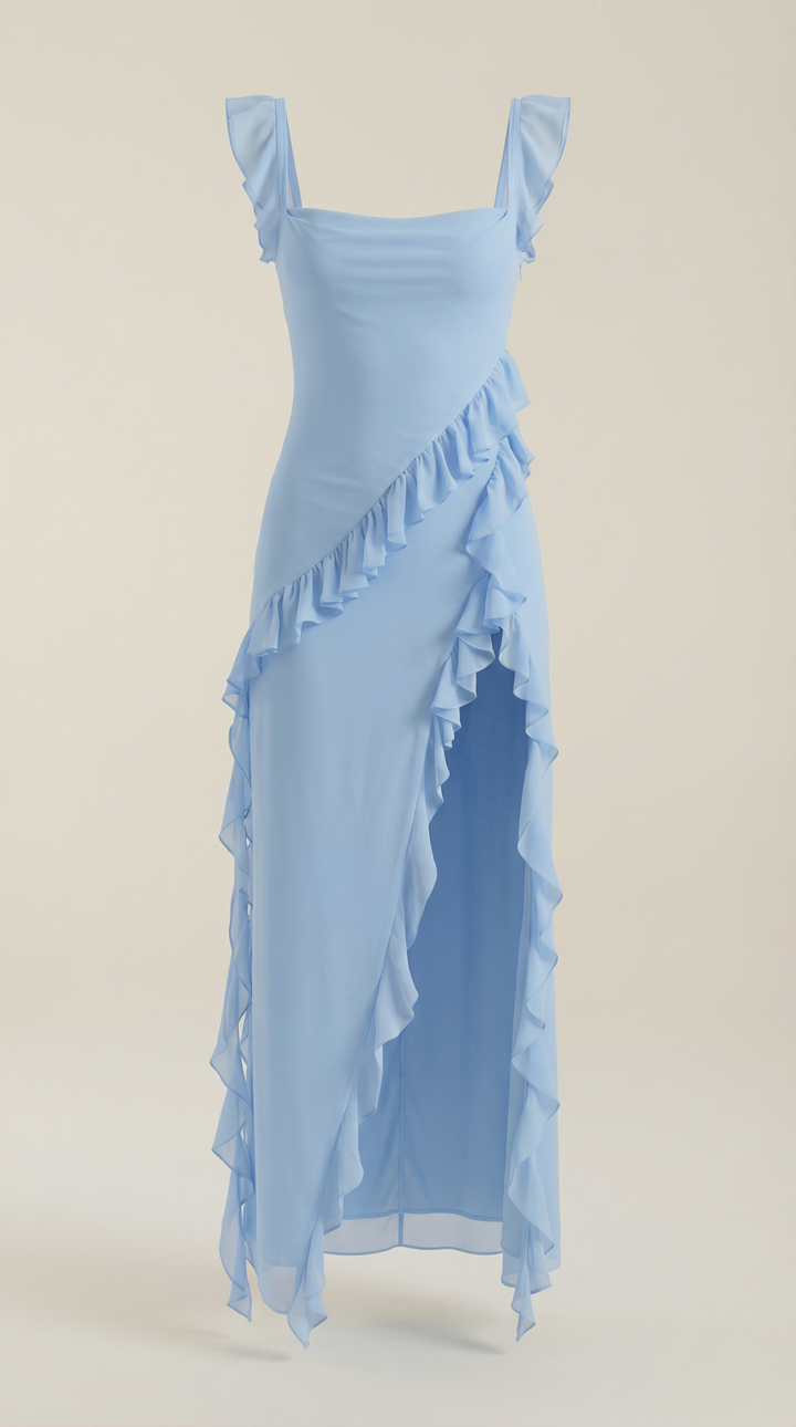 Vestido largo de Susan con detalles de volantes