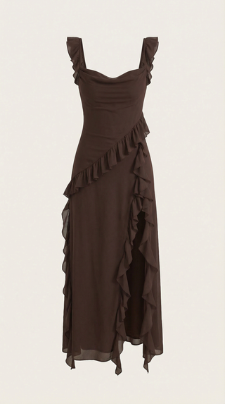 Vestido largo de Susan con detalles de volantes
