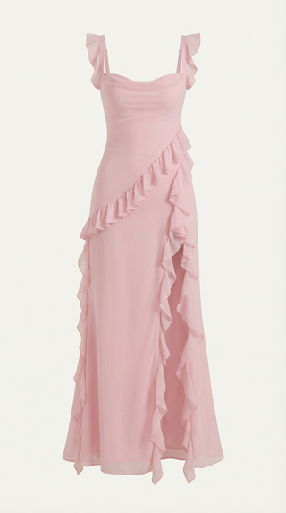 Vestido largo de Susan con detalles de volantes