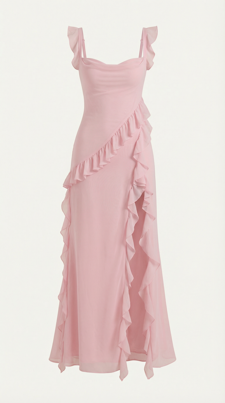 Vestido largo de Susan con detalles de volantes