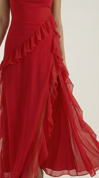 Vestido largo de Susan con detalles de volantes