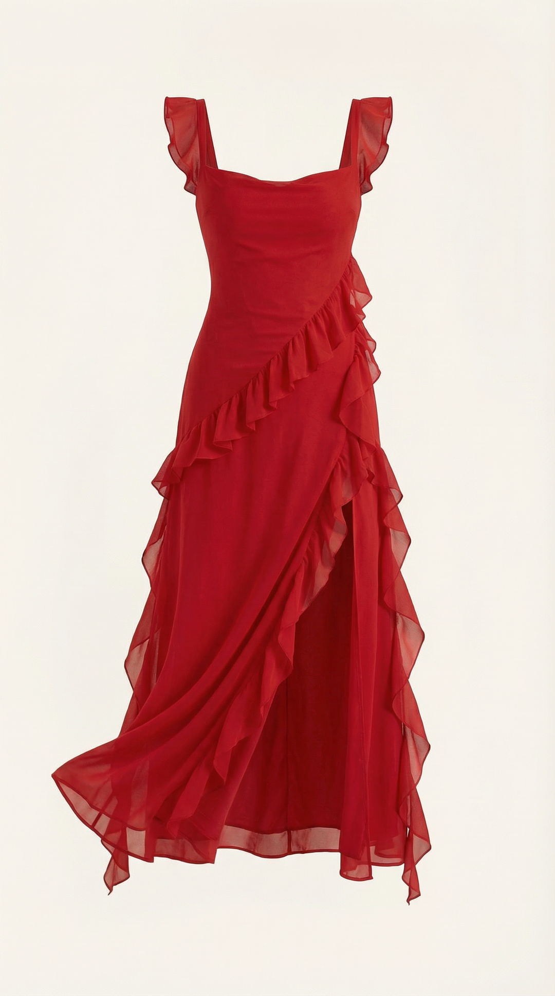 Vestido largo de Susan con detalles de volantes