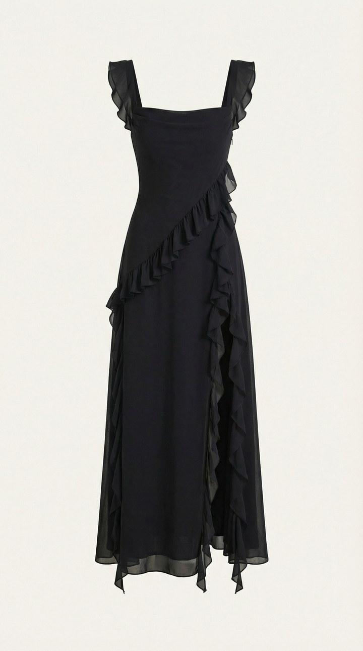 Vestido largo de Susan con detalles de volantes